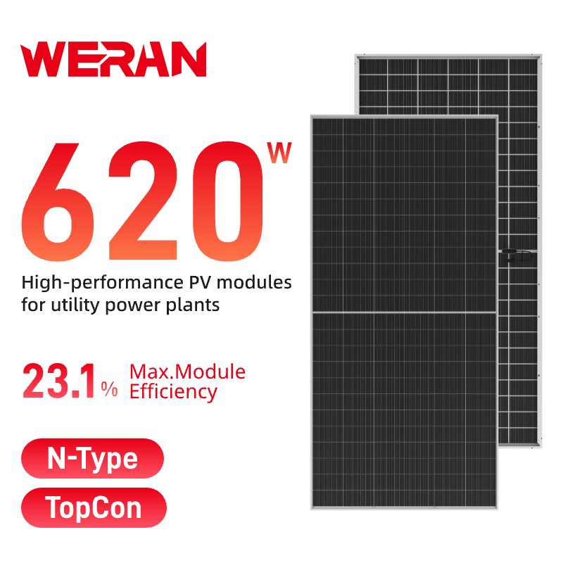 WERAN 595-625W 大型両面受光型ソーラーパネル – ユーティリティ、EPC、卸売プロジェクト向けの OEM 二重ガラス PV モジュール